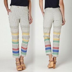 Anthropologie Cartonnier Stitched & Striped embroidered artsy eclectic boho pant